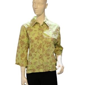 Quizz Gocin Y2K Green Paisley Stretch Blouse XL Button Front Top